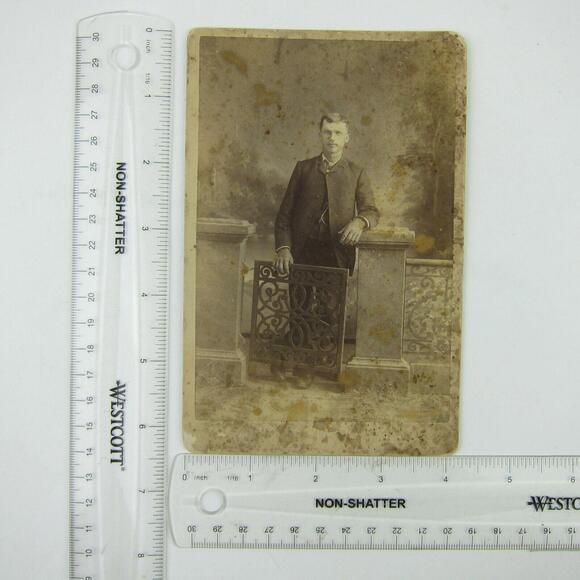 Cabinet Card Photograph Man Suit at Gate Schnell Photographer Troy Ohio Antique - Picture 10 of 15